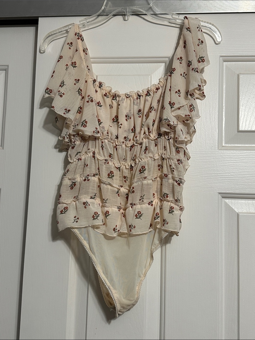Intimately Free People Cream Floral Ruffled Bodysuit